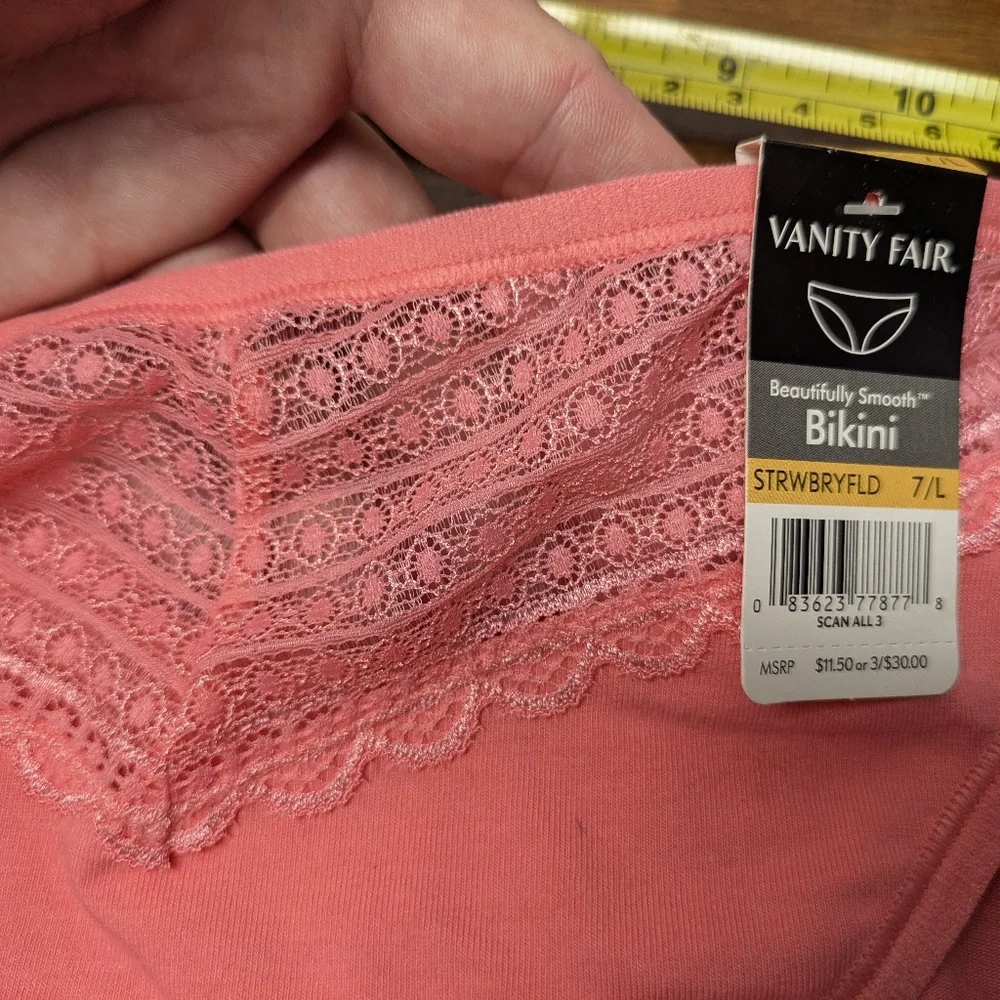 Vanity Fair Coral Pink Lace Front Top Bikini Panties Size 7 L